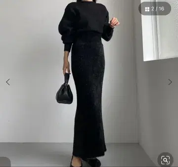 블랙 퍼 소재 라메 믹스 타이트 루엘레