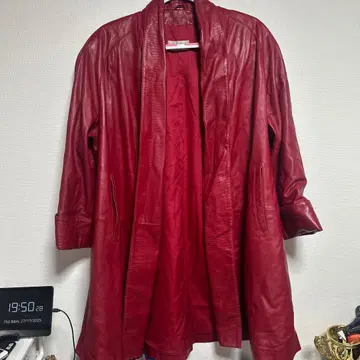 가죽 롱 자켓 빨간색