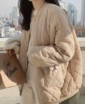 새상품 L 코듀로이 베이지 퀼팅 자켓