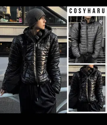 COSYHARU 블랙 다운 자켓 후드 부착