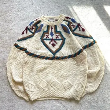 90s 빈티지 구제 의류 인디언 네이티브 아란 니트 화이트