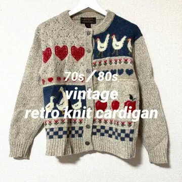 70s vintage 레트로 하트 닭 걸리시 니트 가디건