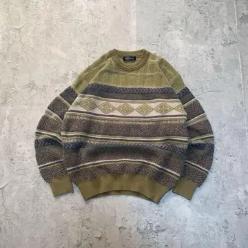 구제 의류 디자인 니트 올 패턴 멀티 컬러 L 사이즈 좋은 배색