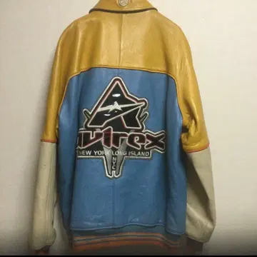 AVIREX 빈티지 백 로고 가죽 바시티 자켓 3XL