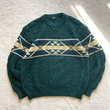 빈티지 구제 의류 네이티브 무늬 오르테가 무늬 아란 니트 케이블 스웨터