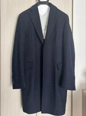 루비암 네이비 체크 무늬 체스터 코트 XL