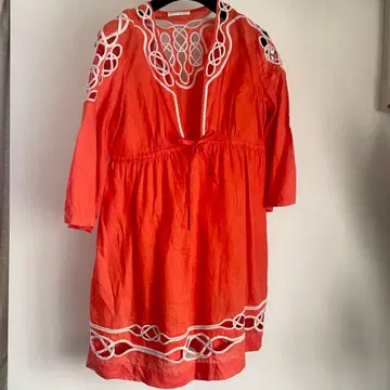 오렌지 자수 린넨 튜닉