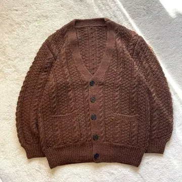 90s vintage 구제 의류 무지 두꺼운 아란 니트 가디건
