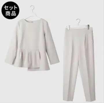 플라스테 티어드 블라우스 팬츠 셋업 페플럼 블라우스 베이지