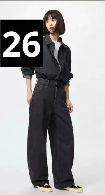 UNIQLO 배기 커브 청바지 08 다크 그레이 와이드 팬츠 26