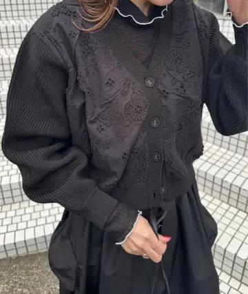 [ 새상품급 ] LINKABLE 아모사 레이스 가디건 블랙 19800엔