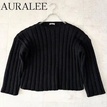 컨디션 최상 오라리 크루넥 숏 기장 와이드 리브 울 니트 블랙 1