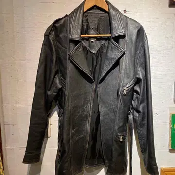 이탈리아제 블랙 가죽 빈티지 라이더 자켓 사이즈 XL ( L )