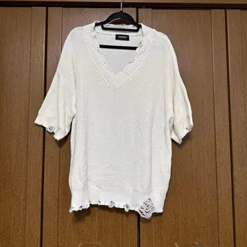 OPENING ACT 오버 사이즈 크러쉬 가공 7부 소매 니트 스웨터