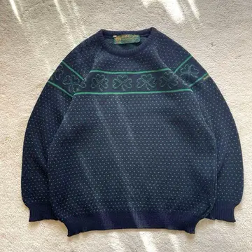 빈티지 아일랜드제 클로버 버즈아이 패턴 올 패턴 니트 스웨터