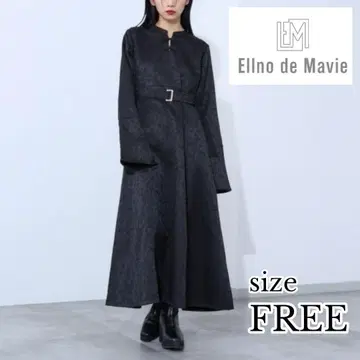 엘노 드 마비 차이나 플레어 원피스 벨트 자카드 블랙