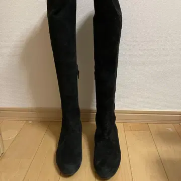 블랙 스웨이드 롱 부츠 24.5cm