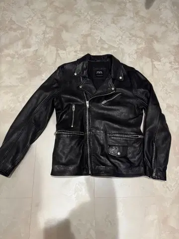 ZARA 블랙 가죽 더블 라이더 자켓