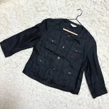 마리끌레르 린넨 자켓 노카라 린넨 포켓 다수 블랙