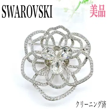 [새상품급] 스와로브스키 플라워 브로치 실버 크리스탈 꽃 대형 각인