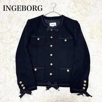 잉게보그 트위드 노카라 자켓 실크 빈티지 핑크하우스