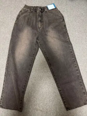 다크 그레이 스트레이트 청바지 허리밴딩