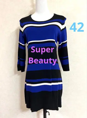 Super Beauty 7부 소매 보더 니트 원피스 42