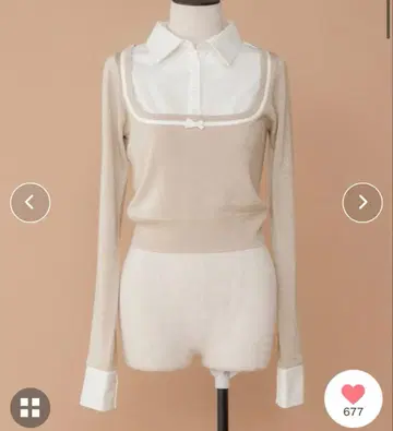 PriCHOU 셔츠 콤비 니트 아이보리