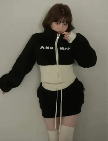 andmary Fluffy 집업 재킷/스커트 블랙