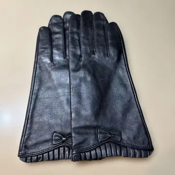 블랙 가죽 장갑 리본 포함 프릴