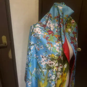 꽃무늬 스톨 파란색 빨간색 스카프 선명한 스카이블루 멋진 스카프 대형 숄