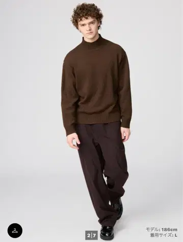새상품 UNIQLO C 로우게이지 하이넥 스웨터 브라운 사이즈 L