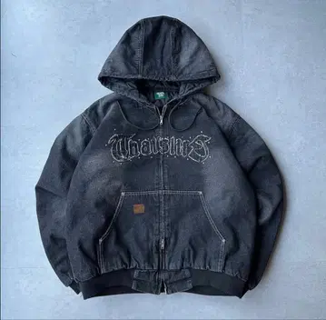 다크 그레이 후드 부착 데님 자켓