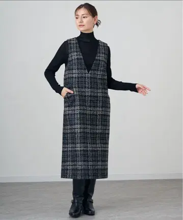 ANAYI 루프 체크 오버롤 스커트