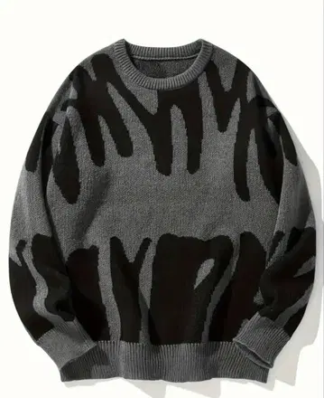 그레이 블랙 추상 무늬 니트 스웨터