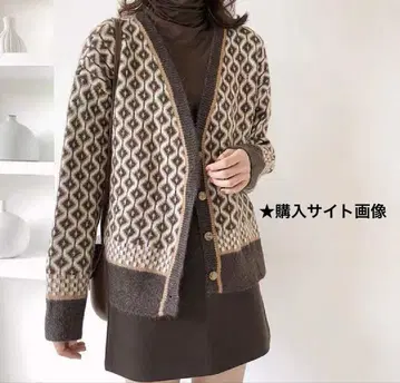 [ JUNOAH 주노아 ] 브라운 니트 가디건 기하학 패턴