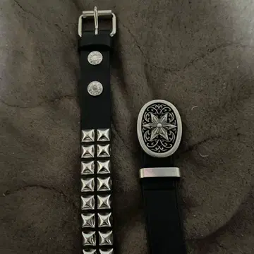 스터드 장식 블랙 가죽 벨트 2개 세트