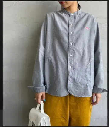 단톤 밴드 카라 셔츠 38 그레이 코튼 긴팔 셔츠 로고 자수