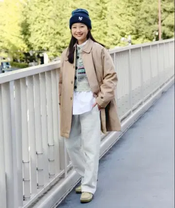 BEAMS BOY 코튼 폴리에스테르 샴브레이 스탠 칼라 코트