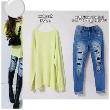 코디 세트 서멀 상의 슈퍼 스트레치 데미지 스키니