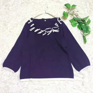 [ 도쿄 스타일 ] 리본 모티브 니트 울 혼방 M 레트로 걸리시