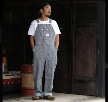 ROUND HOUSE 스트라이프 오버롤 히코리 작업복