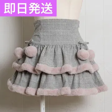 pium 퍼 달린 티어드 미니 스커트 블랙 체크 그레이