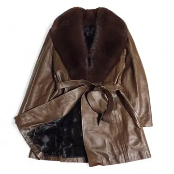 [ 새상품급 ] 리얼 가죽 숏코트 퍼 벨트 포함 브라운 작은 11호