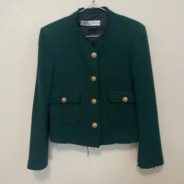 [ ZARA ] 자라 그린 트위드 자켓 M 골드 버튼