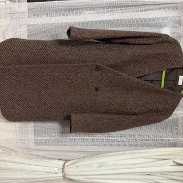플라스테 롱 기장 코트 노카라 트위드 브라운 맥시 길이 S 사이즈