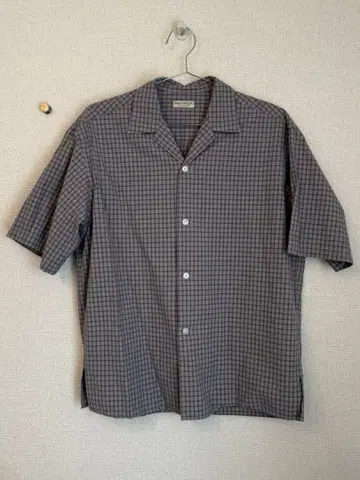 BEAUTY&YOUTH 미니 체크 오픈 카라 그랑데 셔츠