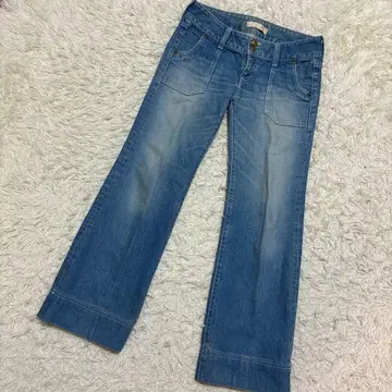 Chesty 와이드 데님 팬츠 더블 버튼 약간 데미지 캐주얼