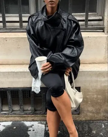 shein PU 가죽 오버 사이즈 자켓 블랙