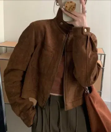 스웨이드 스탠드넥 자켓 브라운